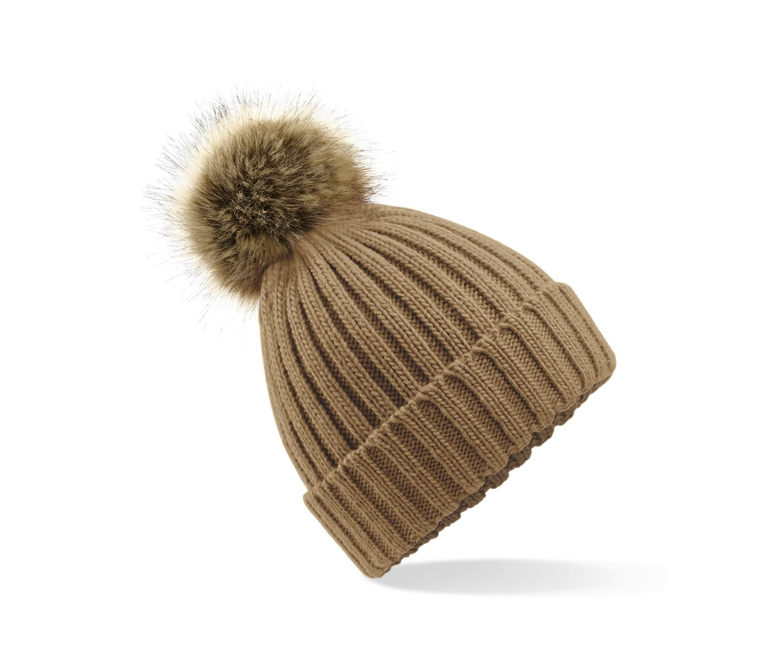 FAUX FUR POP POM CHUNKY BEANIE